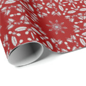 Brillante rote silberne Blume geometrische Umhüllu Geschenkpapier (Rolleneckpunkt)