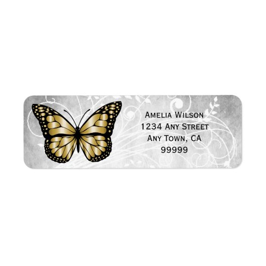 Brillantes Gold Butterfly-Adressetikett (Vorne)