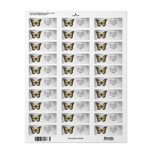 Brillantes Gold Butterfly-Adressetikett (Vorne)