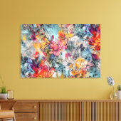 Brillantes Orangenrosa und Aquamarines Abstraktes Leinwanddruck (Insitu (Wohnzimmer))