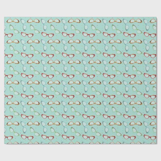 Brille Muster aquamarin mit Punkten Geschenkpapier (Flach)