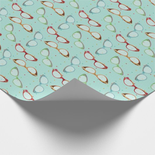 Brille Muster aquamarin mit Punkten Geschenkpapier (Ecke)