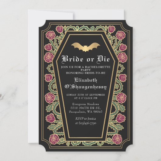 Brille oder Die Gothic Coffin Junggeselinnen-Absch Einladung (Vorderseite)