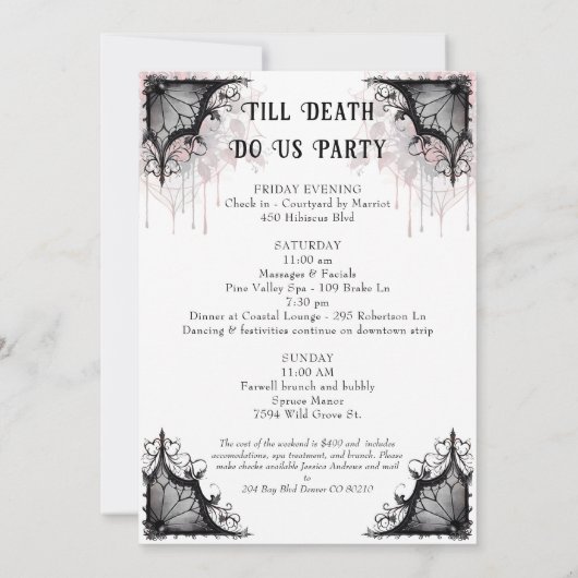 Brille oder Die gotische Rose SchädelJunggeselinne Einladung (Rückseite)