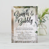 Brillen Blume Foto Brunch & Bubbly Handschrift Einladung (Stehend Vorderseite)