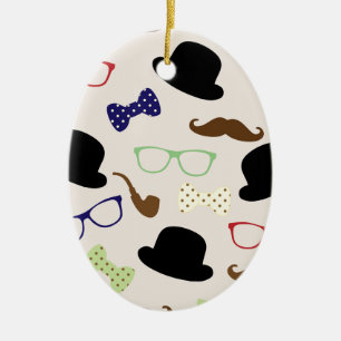Brillen, Hats und Mustache Keramik Ornament