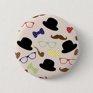 Brillen, Hüte und Schnurrbart Button