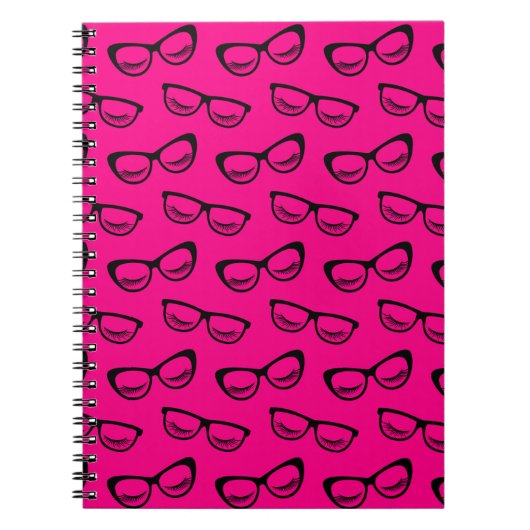 Brillen & Lashes schwarz auf rosa Notizblock (Vorderseite)