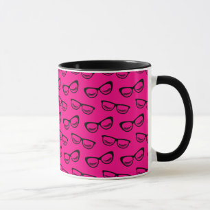 Brillen & Lashes schwarz auf rosa Tasse
