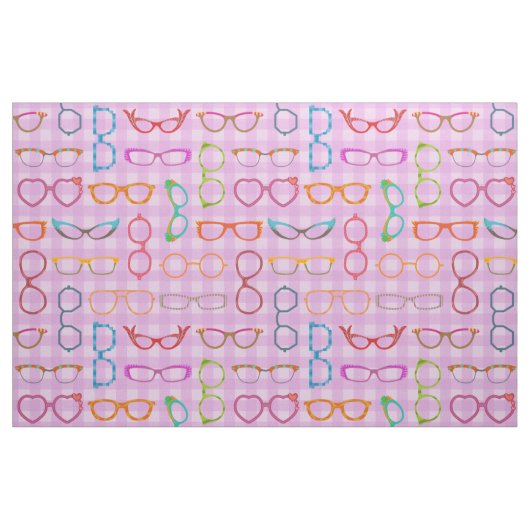 Brillen-Retro moderner Hipster-lila Gingham Stoff (Fat Quarter (45,7 x 55,9 cm))