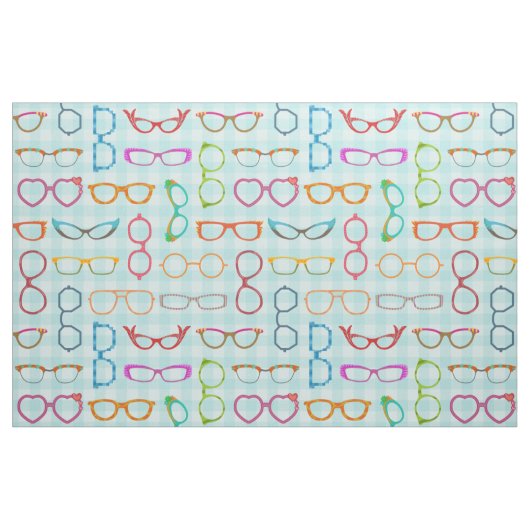 Brillen-Retro moderner Hipster mit blauem Gingham Stoff (Fat Quarter (45,7 x 55,9 cm))