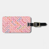 Brillen-Retro moderner Hipster mit rosa Gingham Gepäckanhänger (Vorderseite horizontal)