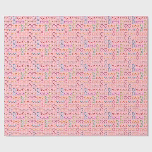 Brillen-Retro moderner Hipster mit rosa Gingham Geschenkpapier (Flach)