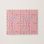 Brillen-Retro moderner Hipster mit rosa Gingham Puzzle (Horizontal)