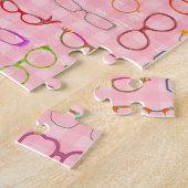 Brillen-Retro moderner Hipster mit rosa Gingham Puzzle (Seite)