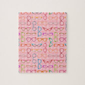 Brillen-Retro moderner Hipster mit rosa Gingham Puzzle (Vertikal)
