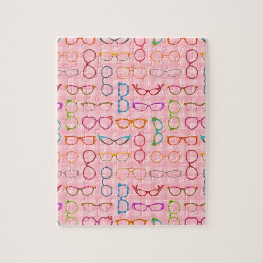 Brillen-Retro moderner Hipster mit rosa Gingham Puzzle (Vertikal)