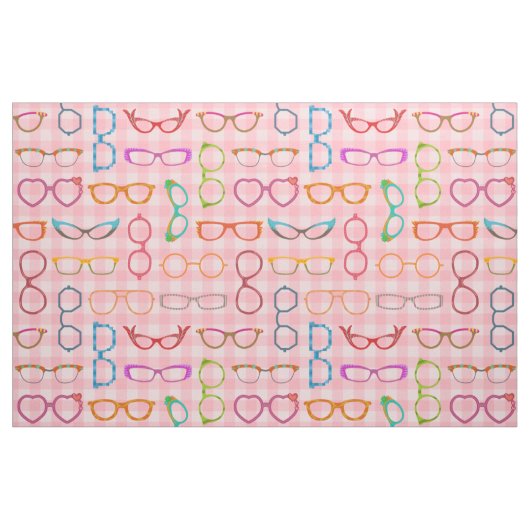 Brillen-Retro moderner Hipster mit rosa Gingham Stoff (Fat Quarter (45,7 x 55,9 cm))