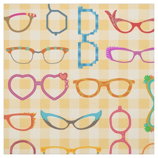 Brillen-Retro moderner Hipster-Orangen-Gingham Stoff (Muster)
