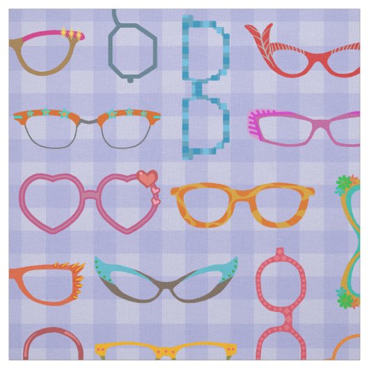 Brillen-Retro moderner Hipster-Veilchen-Gingham Stoff (Muster)