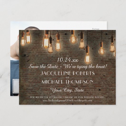 Brillen und Edison Lights Save the Date Postkarte (Vorne/Hinten)