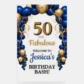 Brillenblaue und flache Gold Geburtstagsparty Acrylschild (Vorderseite)