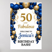 Brillenblaue und flache Gold Geburtstagsparty Poster (Vorne)