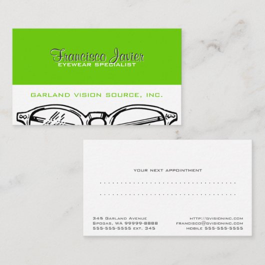 Brillengesicht mit Erinnerung Terminkarte (Vorne/Hinten)