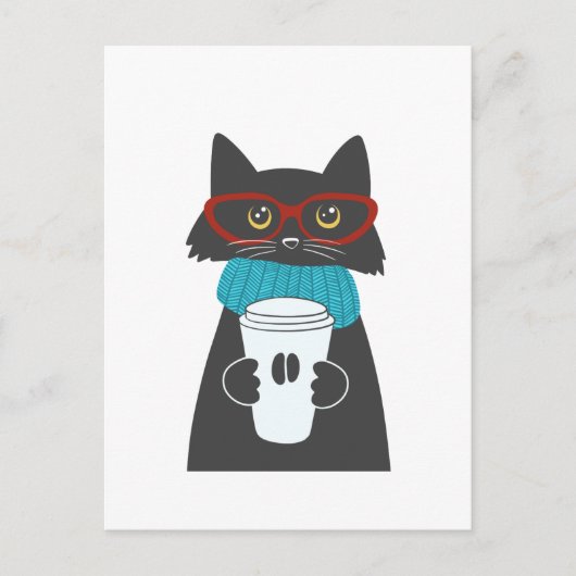 Brillenkatze mit einer Tasse Kaffee Postkarte (Vorderseite)