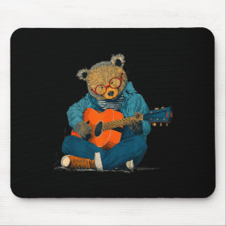 Brillentragender Teddy mit Akustikgitarren-Kostüm Mousepad