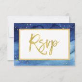 Brilliant Blau und Gold Bar Mitzvah oder Bat Mitzv RSVP Karte (Rückseite)