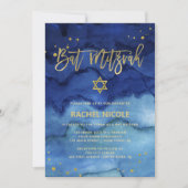 Brilliant Blau und Imitate Gold Bat Mitzvah Einladung (Vorderseite)