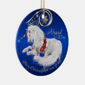 Brilliant Blue Christmas Unicorn Gold Akzent Freud Keramik Ornament (Rechts)