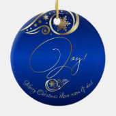 Brilliant Blue Christmas Unicorn Gold Akzent Freud Keramik Ornament (Hinten)