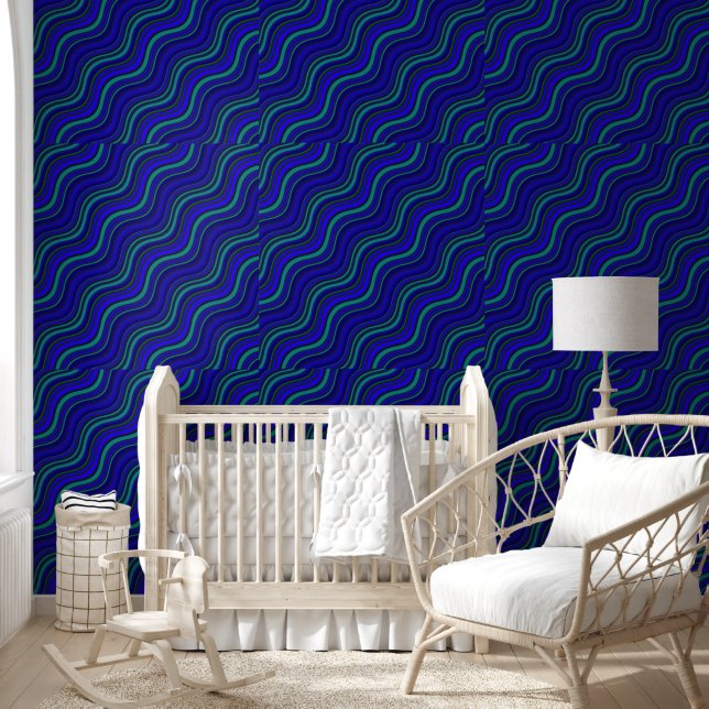 Brilliant Blue & Green Wavy Lines Tapete (Kinder)