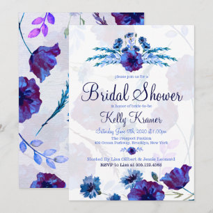 Brilliant Blue Poppies Bridal Dusche Einladungen