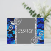 Brilliant Blue Rose & Diamond Wirbel Hochzeit CST2 RSVP Karte (Stehend Vorderseite)