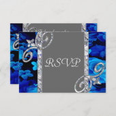 Brilliant Blue Rose & Diamond Wirbel Hochzeit CST2 RSVP Karte (Vorne/Hinten)
