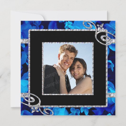Brilliant Blue Rose & Diamond Wirbel Hochzeit Einladung (Vorderseite)