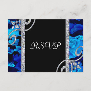Brilliant Blue Rose & Diamond Wirbel Hochzeit RSVP Karte