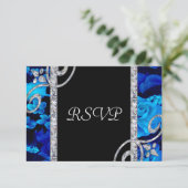 Brilliant Blue Rose & Diamond Wirbel Hochzeit RSVP Karte (Stehend Vorderseite)