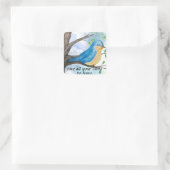 Brilliant Blue Watercolor Bird in einem Baumkleber Quadratischer Aufkleber (Tasche)