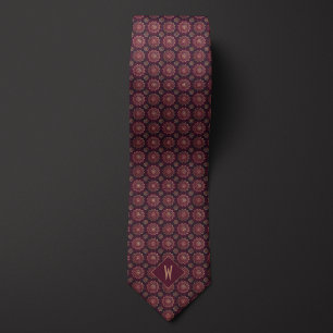 Brilliant Burgundy und Gold Mandala Monogram Krawatte