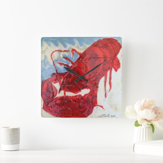 Brilliant Maine Lobster Quadratische Wanduhr (Zuhause)