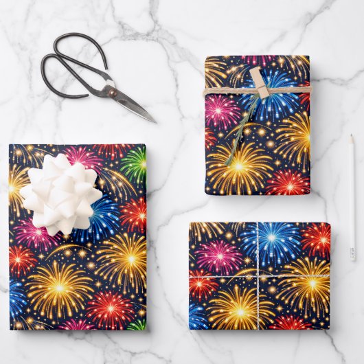 Brilliant Midnight Fireworks Pattern Geschenkpapier Set (Vorderseite)