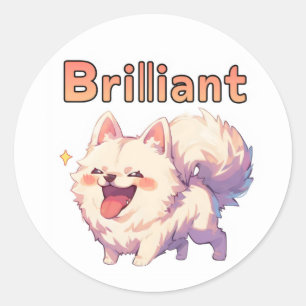 Brilliant White Anime Dog Runder Aufkleber