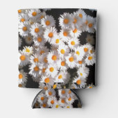 Brilliant White Daisies über Schwarze Flora Kunst Dosenkühler (Vorderseite)