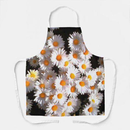Brilliant White Daisies über Schwarze Flora Kunst Schürze (Vorderseite)