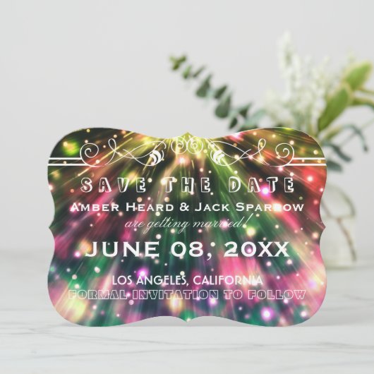 Brilliante Feuerwerke Hochzeit Speichern Sie die D Einladung (Stehend Vorderseite)