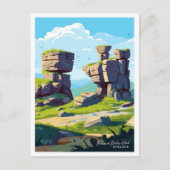 Brimham Rocks Head Vintag Illustration in England Postkarte (Vorderseite)